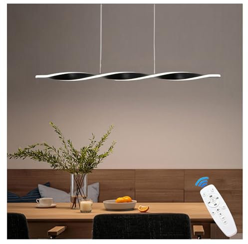 LED Pendelleuchte Dimmbar mit Fernbedienung, Esstischlampe Hängend Schwarz Höhenverstellbar Modern Esszimmerlampe Spirale Hängelampe Küche Pendellampe Esstisch für Esszimmer Schlafzimmer Wohnzimmer
