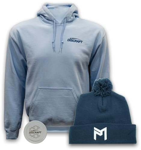 Paul McBeth Kapuzenpullover- und Beanie-Set, Golfbekleidung, schwerer Kapuzenpullover, Bommelmütze, Hellblau, Hellblauer Kapuzenpullover, marineblaue Beanie, Einheitsgröße