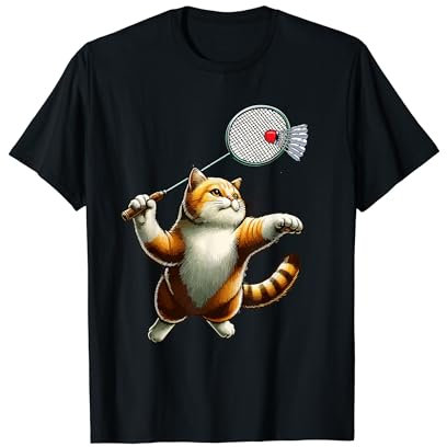 Katze spielt Badminton Kostüm Katzenbesitzer Sportliebhaber Spieler T-Shirt