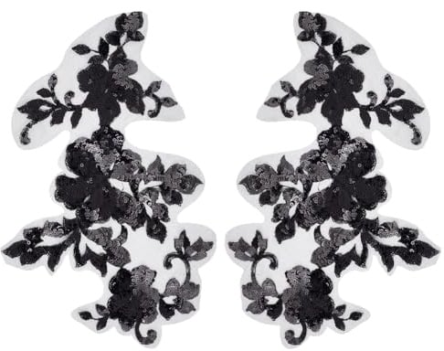 GORGECRAFT 3D Pailletten-Spitzenapplikation Mit Bestickten Blättern Und Blumen Zum Aufnähen Auf Kragenbesatz Flicken Mit Blumenmotiv Stoffbasteldekoration Aufnäher Zum Nähen von DIY-Kleidung Schwarz
