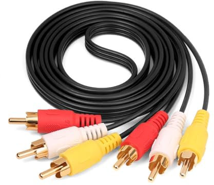 5 FT Premium 3 RCA to 3 RCA Composite Extension Audio Video AV Cable Yellow Red White,Suitable for TVs, VCRs, DVD Players