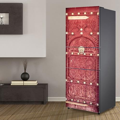 Targawerelax Fridge Wraps Kitchen Fridge Stickers Cover Full Doors, Fridge Sticker Full Covering Door Fridge Covers Skins Wall Stickers for Kitchen Decal, Retro red Medieval Door