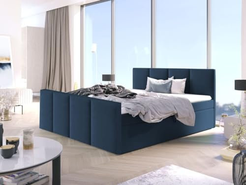 Generisch Boxspringbett Bett Doppelbett ARIS mit Fußteil, Bonell-Matratze + 2 Bettkästen, H3 (Dunkelblau - Fuego 161, 160x200 cm)