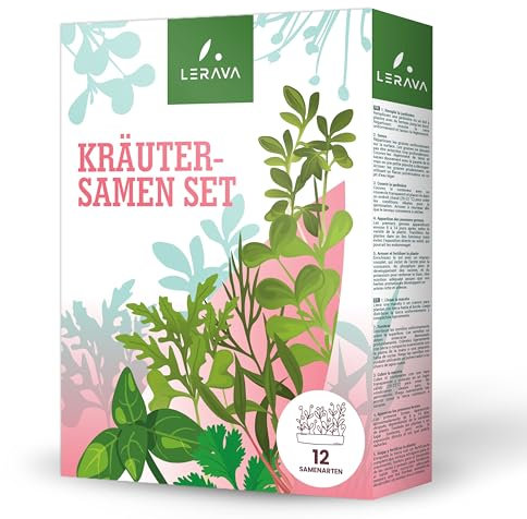 LERAVA® Set di semi piante aromatiche - 12 tipi: Crescione, Rucola, Aneto, Maggiorana, semi Basilico, Prezzemolo, Erba Cipollina, Timo, Melissa, Origano, Coriandolo, Santoreggia - erbe da piantare