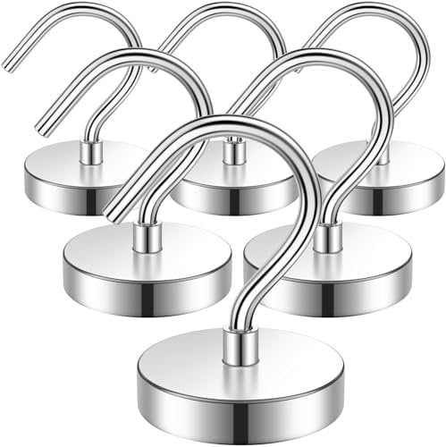 FINDMAG 6Pack Metal Magnetic Hooks, 60lbs+ Heavy Duty Magnets with Hooks for Cruise Ship Walls,Magnetic Kooks Heavy Duty for Cruise Cabins,Hanging,Grill,Tool,Kitchen