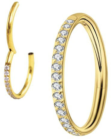 Nasenpiercing, Nasenring, Knorpel Ohrring, Piercing Zirkonia Klar, Nasenring Piercing, 16G Titan Nasenpiercing Ring, Tragus Piercing,Piercing Ohr (1,2 mm Stabstärke | 6 mm Innendurchmesser, Gold)