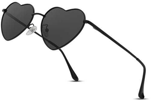 Sonnenbrille Damen,Polarisierte Herzform Sonnenbrille für Frauen,Festival Hippie Gläser Herz Brille UV-400 Vintage Lovely Sonnenbrille,Ultra-Leicht Metallrahme Partybrillen für Freizeit Fahren Golf