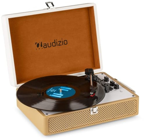 Audizio RP119 - Tocadiscos con Bluetooth Acabado marrón 33/45/78 RPM Retro | Bluetooth, salida RCA y entrada AUX incorporados, reproducción a 33/45/78 RPM, óptimo, perfecto para salones y espacios retro