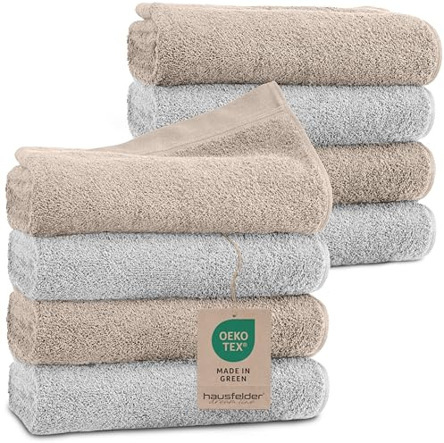 Hausfelder Handtücher Farbmix Set, 50x100cm, 8er Set, Hellgrau | 100% Baumwolle, 8er Set, 50x100cm, Oeko-Tex zertifiziert, saugstark, Handtücher, Farbmix, Oeko-TEX, klein, weich
