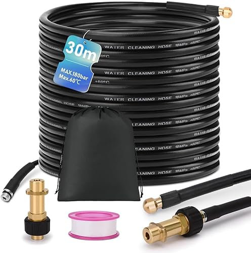 30m Rohrreinigungsschlauch Set, 180 bar, inkl. Tasche mit M22 Adapter, kompatibel mit K2 K3 K4 K5 K6 K7 Hochdruckreiniger, Hochdruckreiniger Universal Rohrreinigungsset, gerichtete Hochdruckstrahlen