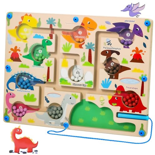 Zocipro Magnetspiel Labyrinth Spielzeug, Montessori Magnetisches für ab 2 3 4 5 6 Jahre Kinder, Zahlen Farben Lernen Sortierspiel, Motorikspielzeug Dinosaurier Geschenk Kinder Mädchen Jungen