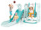 GYMAX Toddler Swing and Slide Set, 4-in-1 Children Climber and Swing Set with Basketball Hoop, Kids Play Area Playground Set for Indoor (Green, 185x150x102cm)