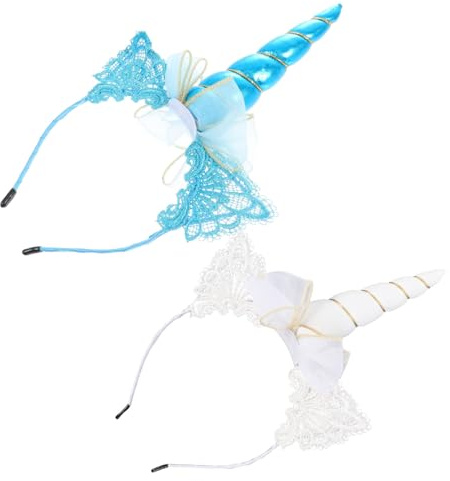 BELLIFFY 2stücke Einhorn Haarreif Für Mädchen Cosplay Haarreifen Party Haarschmuck Für Mädchen Leicht Und Handgefertigt Für Kostümpartys Und Auftritte Weiß Blau