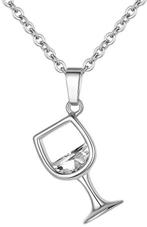 Weinglas-Halskette, lang, Charm, Kette, Damen, Geschenk, Zirkonia, Anhänger, Schmuck, Halsketten, Anhänger, Organizer, Halsketten, Baumschmuck, Kupfer + Zirkonia, Ohne Schmucksteine