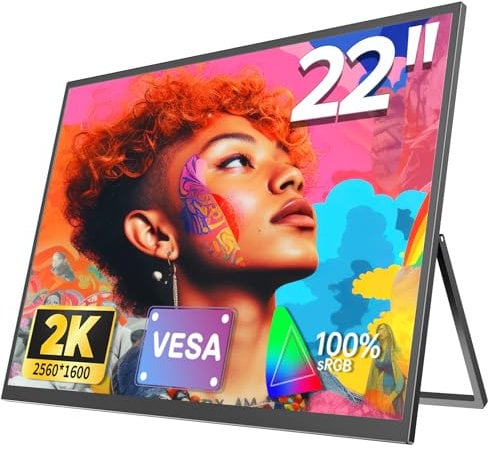 EVICIV Monitor Portatil Grande de 22 Pulgadas 2K 2560 * 1440 QHD IPS Cuidado de Ojos Juego de Azar Pantalla Portable con Kickstand Mini HDMI USB C para PC Teléfono Celular P-S4/5 Xbo