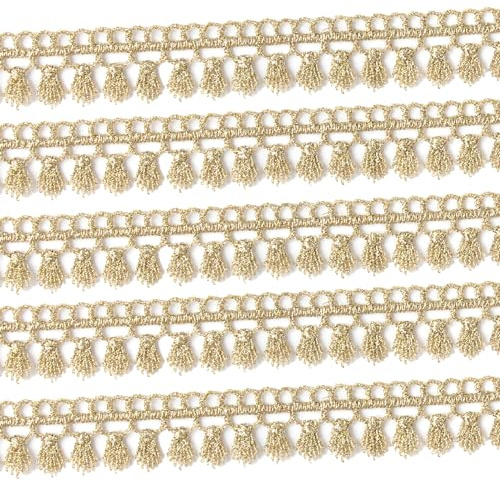 Spitzenband Goldene Spitze-Borten Spitze Zierband Spitzenborte Fransenbesatz für DIY Handwerk Hochzeit Dekoration (Gold #L56（5Yards）)