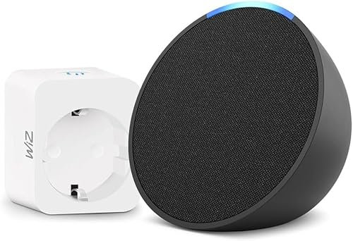 Echo Pop | Antracita + WiZ Enchufe Inteligente, compatible con Alexa - Kit de inicio de Hogar digital