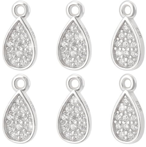 WADORN 6 Stück 925 Sterling Silber Anhänger In Tropfenform, Silberne Anhänger In Tropfenform Mit Zirkonia Klare Tropfenform Aus Kristall Strass Anhänger Für Frauen DIY Schmuckherstellung