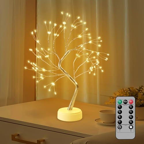 vsshe Arbre Lumineux LED, 108 LED Bonsaï Lampe de Table, Lumière d'arbre Intérieur, Arbre Lumineux Blanc Chaud, Lampe Réglable Branches Lumières avec Télécommande pour Salon,Fête,Noël,Mariage(argent).
