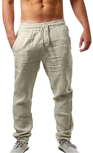 Pantaloni Lino Uomo Cotone E Lino Leggero Pantaloni Lino Taglie Forti Casual Larghi Eleganti Pantalone Lungo Elastici In Vita Vacanza Pants Uomo Con Tasche Loose Fit Tinta Unita Pantaloni Yoga