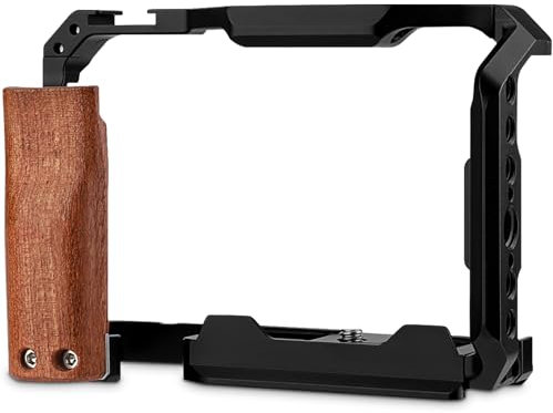 Leftfoto ZV-E10 II Cage métallique améliorée pour appareil photo Sony Alpha ZV-E10 II avec poignée ergonomique en bois intégrée, plaque à dégagement rapide pour Arca pour prise de vue vidéo Vlog