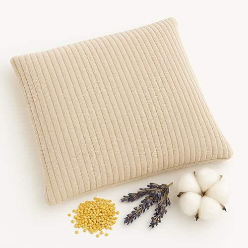 econuk Sac de graines pour micro-ondes avec lavande et millet | Sac thermique réutilisable pour chaud et froid | Sac de graines naturel pour cou, dos et abdomen (velours beige, 22 cm x 22 cm)