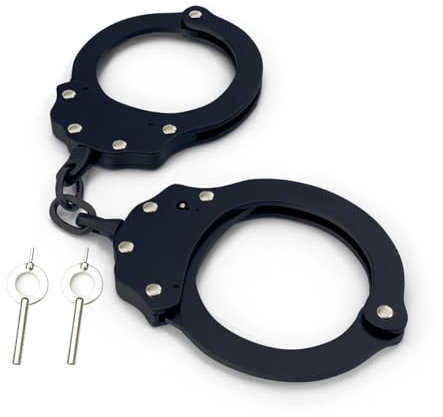 Shoke Echte Handschellen für die Polizei – Kettensicherung mit Schloss – Öffnung mit Schlüssel – Edelstahl – inkl - 2 Schlüsseln - Farbe: Schwarz