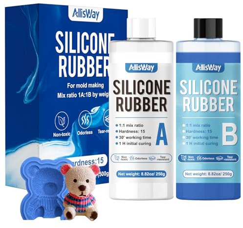 Allisway Gomma Siliconica Liquida 1:1, Blu Silicone Liquido 500 g (A+B), Silicone per Stampi, Adatto per Stampi in Resina, Creazione di Gioielli e Artigianato, Alta Resistenza alla Rottura