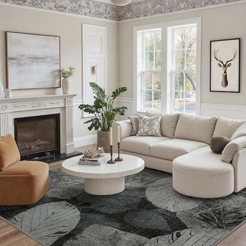 sarben Teppich Wohnzimmer 120x170cm, Teppiche Schlafzimmer Waschbarer in Waschmaschine, Kurzflor Carpet Living Room, Schwarz