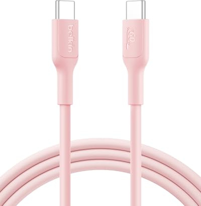 Belkin Eco USB-C to USB-C Cable 6.6ft, 60W - Soft, Braided, Flexible Fast Charging Cable, Type C Charger Cord for iPhone 16, Galaxy S25, Pixel 9, MacBook, iPad Pro, & More - Pink