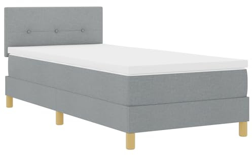 vidaXL Boxspringbett mit Matratze Hellgrau Polsterstoff 80X200 cm Modernes Design für Erwachsene Holzbeine Einfache Montage und Komfort mit Knopfverschlussrahmen Einzel-Schlafzimmermöbel