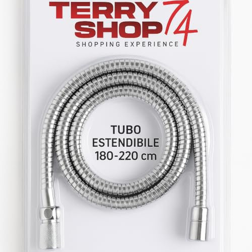 Tubo Flessibile Doccia Estensibile 180-220 cm – Attacco Universale G1/2, Flessibile Doccia Antitorsione con Guarnizioni Montate, Facile da Installare, Compatibile con Tutti i Soffioni