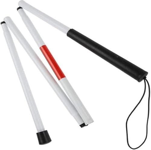 ZMShenMa 124 cm in 4 Abschnitten zusammenklappbarer Gehstock, Aluminiumlegierung, weiß, reflektierender Gehstock, Stock für Sehbehinderte und Blinde