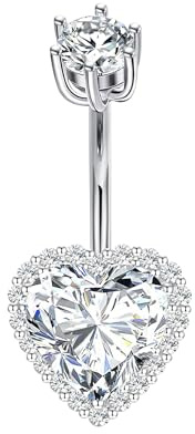 LAURITAMI Bauchnabelpiercing Silber 925 Großes Herz Zirkonia 14G Piercing Bauchnabel 8mm 10mm 12mm Bauchnabelpiercing Silber Schmuck für Damen