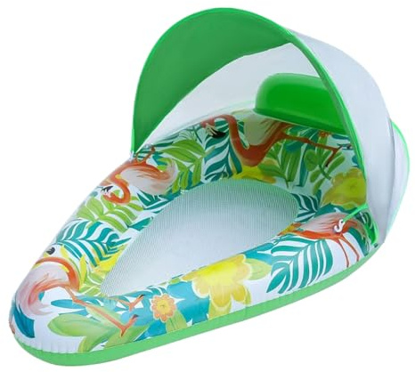 Piscina hinchable para niños, con toldo para el sol, 140 x 92 x 20 cm, PVC verde, cómoda protección UV para