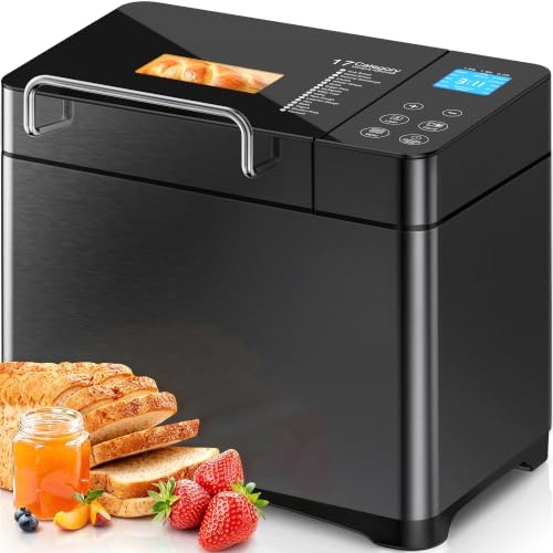KEEPEEZ Macchina per il pane a convezione da 710 W, con doppi tubi di riscaldamento, forma in ceramica, scomparto per ingredienti, touchscreen, in acciaio inox, 1 kg, 17 programmi, senza glutine
