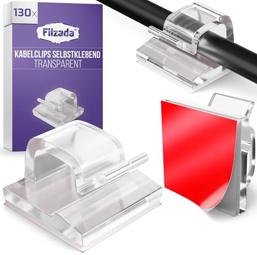 Filzada® 130x Kabelhalter Selbstklebend Transparent - Kabelclips | Kabelklemmen für Lichterketten, USB, HDMI - Cable Holder Wand - extra starker Halt ohne Bohren - Kabel Clips Indoor & Outdoor