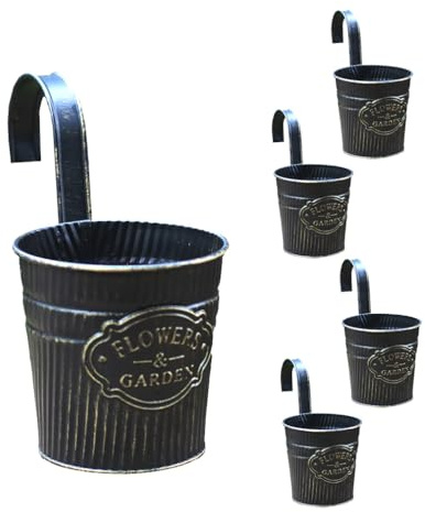 Qiantull Juego de 5 macetas colgantes de metal, macetas colgantes vintage, maceta colgante con gancho, maceta para colgar, para balcón, jardín, terraza