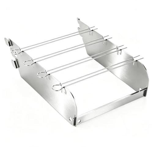 GFTIME Primezone-Windschutz für RÖSLE Videro G2-S/G3-S/G4-S/G6-S – mit 4 Edelstahl-Grillspießen – Wind- & Spritzschutz, Spießhalterung aus Edelstahl– Silber