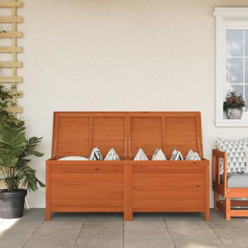 Teenpull Gartentruhe Braun 150x50x56,5 cm, Massive Tanne Holz Aufbewahrungsbox für Garten Outdoor Möbelkissen, Terrassen Stauraum Truhe