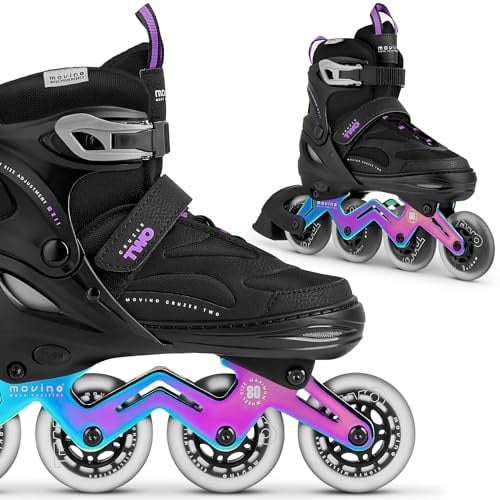 Movino Inline Skates Cruzer Two Rollschuhe Kinder Mädchen Jungen Inliner Rollerskates Fitness Sport Outdoor Inliner für Kinder Inlineskates Verstellbar Großen Rädern 80 mm Kids-Inliner