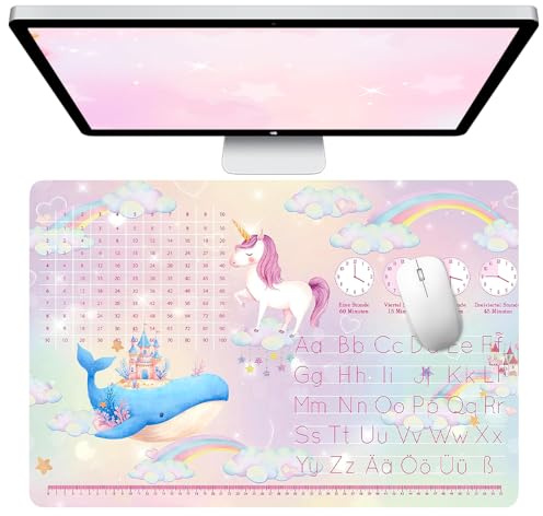 Sous-main de Bureau en Cuir, Sous-main pour Fille avec thème licorne, tapis de souris, bureau rose grand, sous-main pour enfants, essuyable, en PU, antidérapant pour le bureau à domicile, 60x40cm