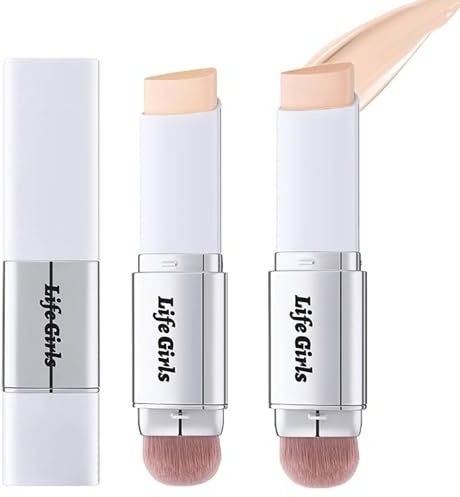 Domality 2 Pièces Stick Fond de Teint Correcteur, Fond de Teint à Double Embout à Couvrance Totale avec Pinceau à Poils Ultra-fins, Maquillage de Base Crémeux et Lumineux Coréen (Naturel)