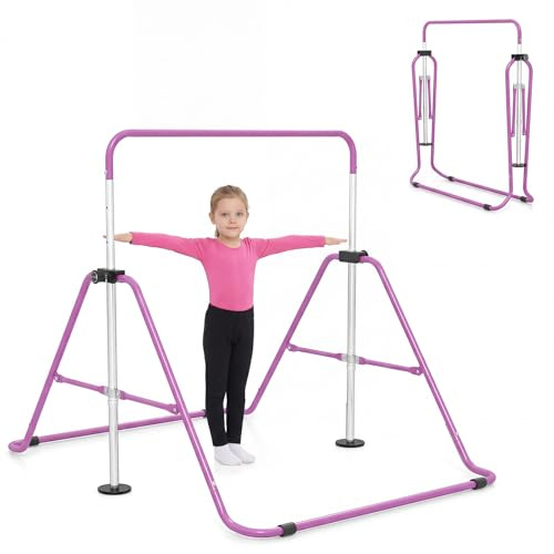 COSTWAY Gymnastikstange Kinder faltbar, Turnreck höhenverstellbar | Reckstange erweiterbar, horizontale Turnstange 65 kg belastbar, Turngeräte für Kinder ab 3 Jahren