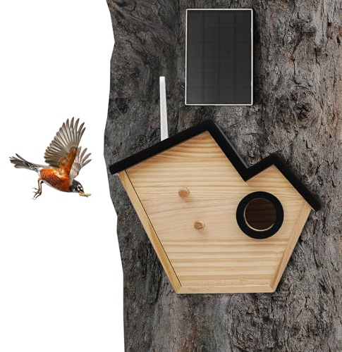 Vogelhaus mit Kamera und Solar Panel, Nistkasten Kamera mit KI-Vogelerkennung, IP65 wetterfest, 4400mAh Akku, für Garten Balkon