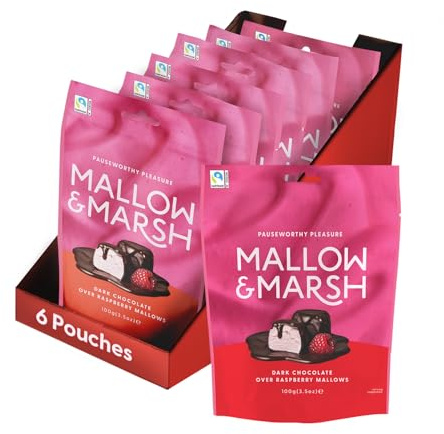 Mallow & Marsh Raspberry Coated in 70% Dark Chocolate Marshmallow Sharing Bag - Multipack 6 x 100g