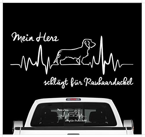 siviwonder Rauhaardackel Dackel Aufkleber Auto Herz Heartbeat Hundeaufkleber Hunde Folie Farbe Weiss, Größe 30cm