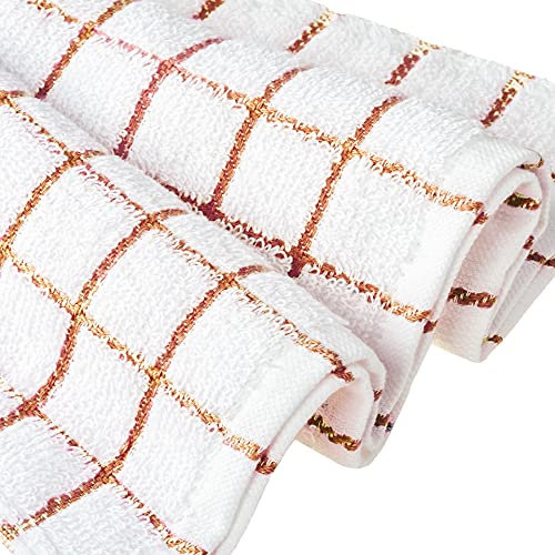 1 Stück Premium Frottee Geschirrtuch 40x64 cm in Weiß/Hellbraun kariert von StickandShine / 100% Baumwolle