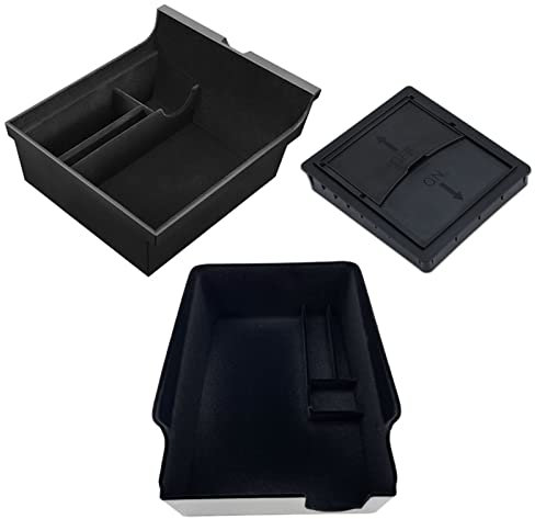 [3 pcs] für Tesla Model 3 Model Y 2021 2022 2023 2024 Zubehör Mittelkonsolen Organizer Fach beflockte Aufbewahrungsbox, Armlehne versteckte Cubby-Schublade für Bargeld,Münzen, Telefon