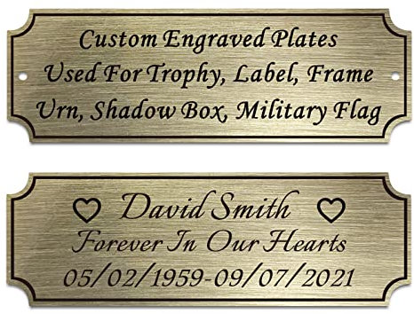 Tamaño: 3 pulgadas de ancho x 1 pulgada de alto, placa de metal grabada en bronce personalizada, placa de nombre personalizada para premio de trofeos, marcos, urnas, caja de exhibición, conmemorativo,